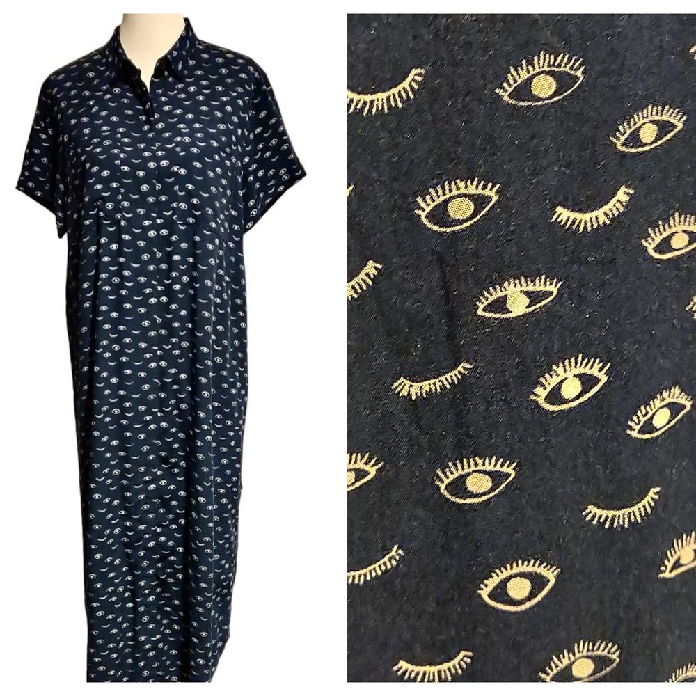 Wildfang Navy Dress with Gold Eye Print
